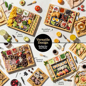 Plateau de service de charcuterie multifonction de luxe pour pique-nique, plateau à fromage rectangulaire en bambou avec couteau et <span class=keywords><strong>ardoise</strong></span> - Product Image 5