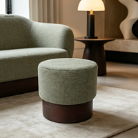 Pouf cylindrique minimaliste vert en bouclette, repose-pieds décoratif pour la maison, la villa, l'hôtel, le hall d'entrée - Vente en gros