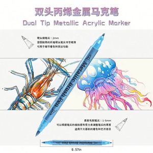 Wholesale Dual Tip Metallic Brush Pen Glitter Graffiti 24 Color Acrylic Art Marker for Paper Card <b>Stone</b> Glass Ceramic Drawing - Product Image 3