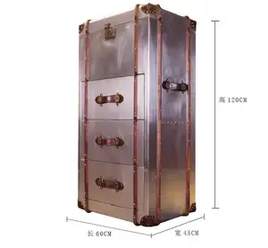 Loft Reproduction Antique Aluminum Covered Storage metallic Trunk and chest