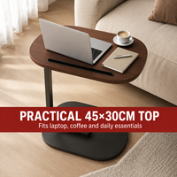 Mesa Auxiliar Moderna en Forma de C para Cama y Sofá, Superficie de Madera MDF con Ranura para Tablet, Ecológica, Mesa Auxiliar para Debajo del Sofá