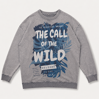 Sweat-shirt unisexe à col rond en coton mélangé, gris chiné, 400 g/m², effet vintage, avec motif graphique vintage, fournisseur de marque privée