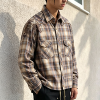 Kemeja Flanel Pria Kotak-kotak Berbahan Katun 100% Tebal dengan Logo Kustom, Model Vintage, Lengan Panjang, Kancing Depan
