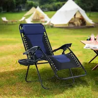 Chaise longue réglable pour patio, inclinable, avec appui-tête et porte-gobelet, zéro gravité, pliable, pour jardin, extérieur, en acier