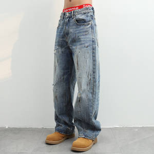 A24Akai623/Jeans homme style américain vintage, coupe droite ample, délavé, effet encre éclaboussée, style Wasteland <span class=keywords><strong>Feng</strong></span> <span class=keywords><strong>Shui</strong></span>, pour l'automne - Product Image 1