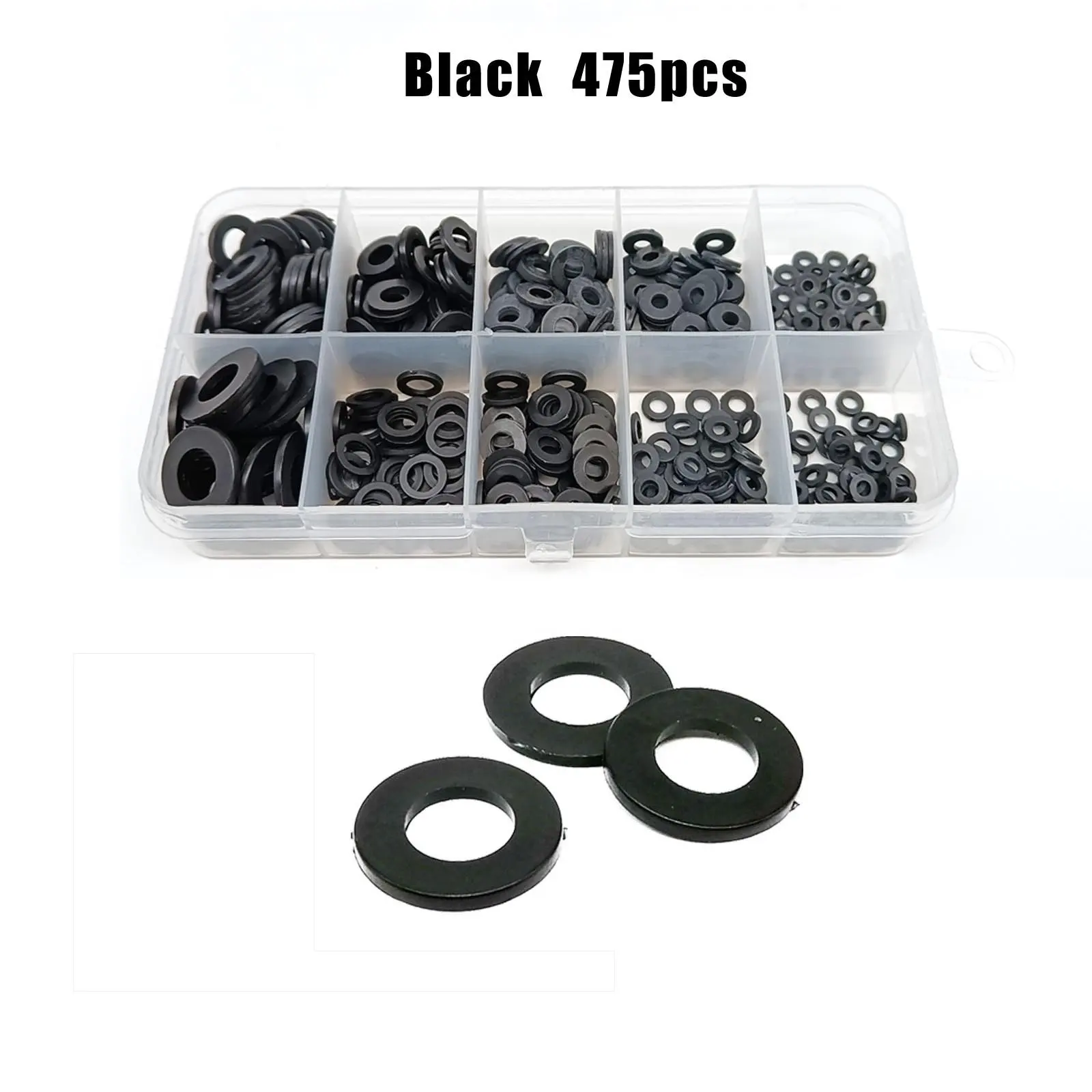 475pcs/Box M2 M2.5 M3 M4 M5 M6 M8 Assortment Kit Set Black White Plain Spacer Insulation Gasket Ring Plastic Nylon Flat Washer