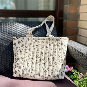Bolsa de mano grande personalizada, acolchada, de algodón, con estampado de mano, reversible, con cremallera, en colores rosa, blanco y gris, con diseño floral, para mamá, para carrito de <span class=keywords><strong>bebé</strong></span>. - Product Image 3