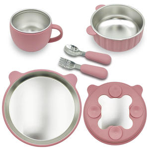Juego <span class=keywords><strong>de</strong></span> Vajilla para Bebés <span class=keywords><strong>de</strong></span> Silicona y Acero Inoxidable 304, Plato con Succión, Taza, Cuchara y Tenedor, Diseño Animal - Product Image 1