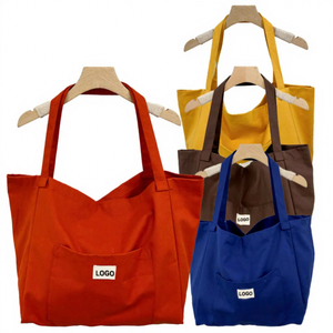 Bolsas de Lona con Logotipo Personalizado, Bolsa de Compras de Lona de Gran Capacidad, Color Sólido, Plegable, de Algodón, Simple, con Bolsillo, Bolsa de Hombro - Product Image 1