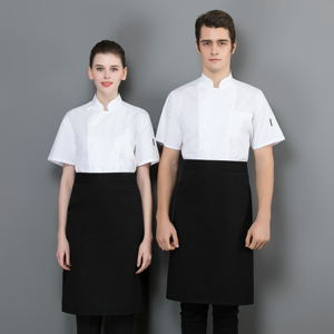 เสื้อเชฟพรีเมียมสีขาวบริสุทธิ์ แขนสั้น ติดกระดุม แบบยูนิเซ็กซ์ ผลิตจากผ้าโพลีเอสเตอร์/ผ้าฝ้ายแคนวาส สำหรับงานครัว - Product Image 6