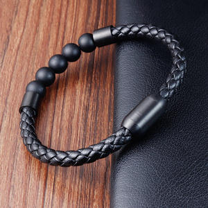 <span class=keywords><strong>Alin</strong></span> Noir Fermoir Magnétique Pierres Naturelles Bracelet en Cuir Tressé pour Homme Bijoux Minimaliste Trendy - Product Image 6