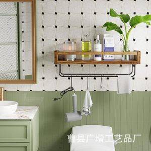 Wooden Wall Mounted Storage <b>Rack</b> With Hooks <b>Kitchen</b> Floating Spice <b>Rack</b> Retro Color Lacquered Finish Punch Free Installation - Product Image 3