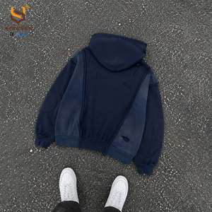 Sweat-shirt à capuche personnalisé pour homme, style patchwork vieilli, imprimé graphique, streetwear, vintage, délavé, coupe oversize, décontracté - Product Image 5