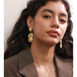 JINYOU 2477 - Aretes de Acero Inoxidable Chapados en Oro al por Mayor, Aretes de Diseño con Forma de Concha para Mujer - Product Image 5