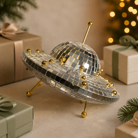 Ornement de bureau en verre en forme de soucoupe volante réfléchissante, boule disco OVNI, pour fêtes de Noël et décoration intérieure