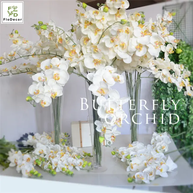 Tela de seda con orquídeas artificiales, Decoración de mesa de boda, fiesta, color blanco, 103cm, venta al por mayor