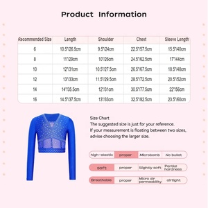 Girls V Neck Rhinestone Crop Top Mesh Long Sleeve Sparkle Dance Gymnastics Tops Kids Practice Wear Shiny Performance Custom - Product Image 6