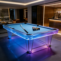 Table de billard haut de gamme S.QF 7/8/9 pieds avec plateau en ardoise, pieds transparents, éclairage LED, surface en cuir lisse et poches de récupération.