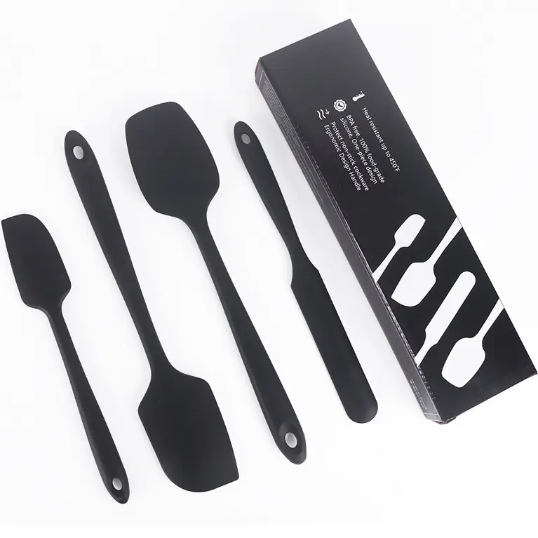 Heat Resistant 4 Pieces Seamless Design Kitchen Silicone Rubber Spatula Set for Nonstick Cookware Silicone Kitchen Utensils Sets