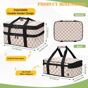 Custom Checkered Insulated Cooler Bag Food Storage Insulated Double Layer Thermal Food Casserole Carrier with Handle Top - Product Image 2