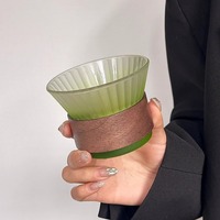 Tasse à café/latte en verre à grain vertical, couleur dégradée, créative, haut de gamme, moderne, réutilisable, compatible lave-vaisselle, avec anse, pour boissons froides