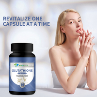 Capsules de Glutathion Pur Complexe à Marque Blanche OEM, Ingrédients Vitaminiques Mélangés, 60 Comprimés, Bouteille en Plastique Noir, Impression Personnalisée