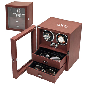 Boîte à <span class=keywords><strong>remontoir</strong></span> de <span class=keywords><strong>montre</strong></span> <span class=keywords><strong>automatique</strong></span> de luxe en bois de grain rouge bordeaux, écologique, silencieuse, avec présentoir rotatif multifonctionnel à 2 niveaux - Product Image 1