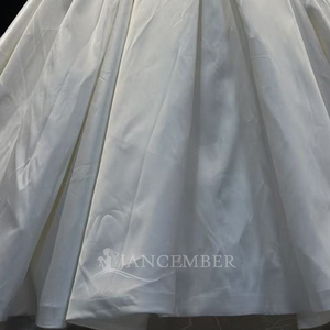 Hz005 Elegant Ivory Plunge Illusion Floral Lace Long Sleeve Puff Shoulder Satin Ball Gown <b>Wedding</b> Dress Jancember - Product Image 2