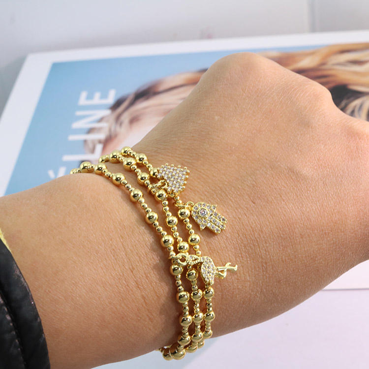 BC1516 Delicate 2mm and 4mm 18k Gold Plated Ball Beaded Stack