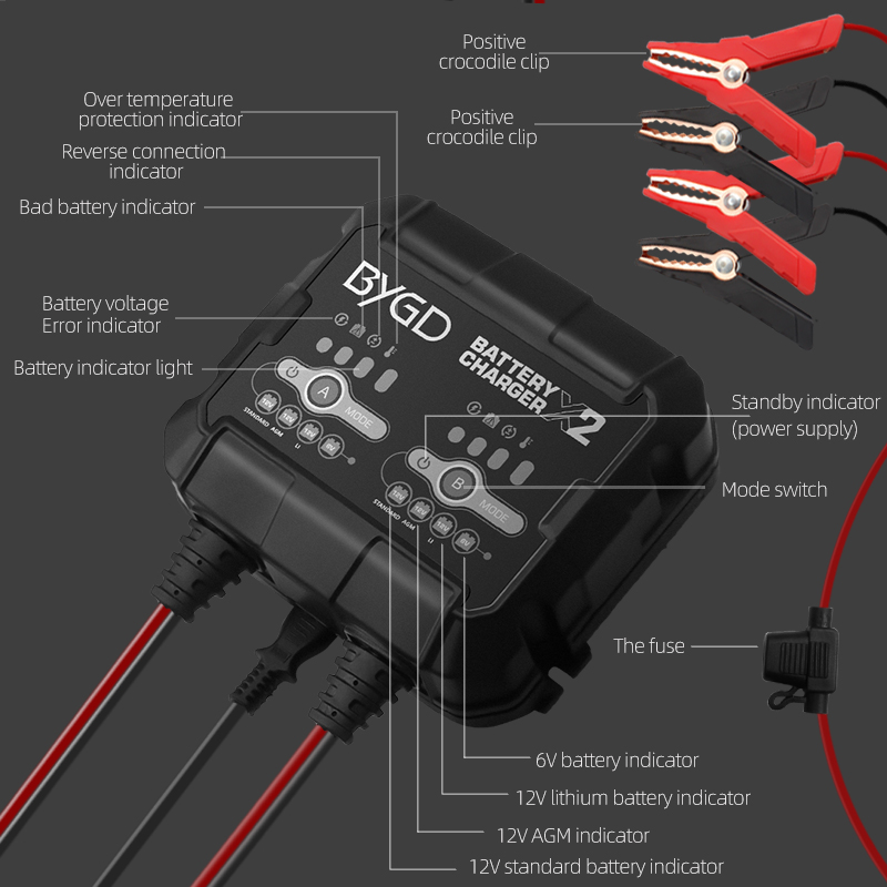 2A dual output Marine Automotive Battery Charger Li-Ion Battery Charger Discharger Lead Acid AGM EFB GEL LI battery BMS unlocked
