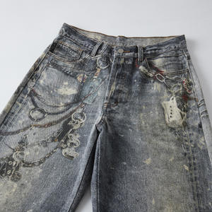 Jeans distintivos <span class=keywords><strong>rectos</strong></span> sueltos para hombre con impresión digital de Corte Real de calle alta popular de primavera - Product Image 5