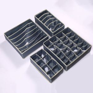 Explosive Four-Piece Set of Lidless Split Compartment Non-Woven Underwear Storage <b>Box</b> Foldable Bra Socks Storage Foldable Design - Product Image 4