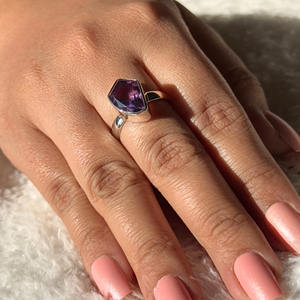 Natural Amethyst Irregular Shape Gold Plated 925 Sterling Silver Handmade Gemstone <b>Ring</b> Minimalist Modern <b>Statement</b> Jewelry for - Product Image 3