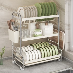 Kitchen <b>Dish</b> <b>Rack</b> Stainless Steel Countertop Multi Functional Drain <b>Rack</b> With Tray Quick Dry Storage L Size - Product Image 1
