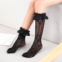 Chaussettes d'été en maille dentelle à tube moyen personnalisées, respirantes, motif floral, longueur de l'équipage, vente en gros pour un usage quotidien, logo du corps, couleur blanche