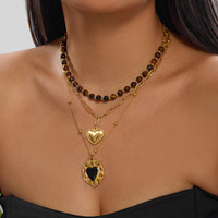 Collier chaîne pour pull classique en or 18 carats avec perle artisanale 5D et pierre œil de tigre