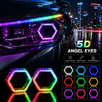 Vente en gros de feux de jour LED 5D Crystal Hexagon Angel Eyes WRGB pour la rénovation et l'amélioration des phares automobiles, pièces de rechange