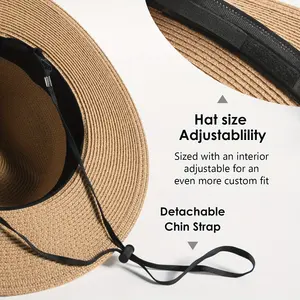 Phụ nữ Boho rộng vành rơm Panama cuộn lên mũ Fedora Mũ mặt trời bãi biển - Product Image 3