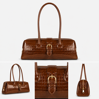 Sac à bandoulière en cuir véritable avec logo personnalisé, style croco gaufré, sac long à porter sous le bras pour femme, vente en gros du fabricant