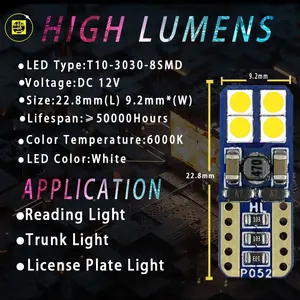 HOLY Non Polarity Wide Light Led T10 CANBUS 8SMD 3030 Side Tail Light W5w 194 168 T10 Wedge Automotive Parts Car Led Light