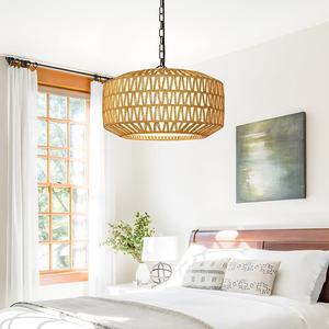 Lustre LED en rotin à hauteur réglable, style ferme, angle <span class=keywords><strong>de</strong></span> faisceau 360°, éclairage suspendu rustique pour îlot <span class=keywords><strong>de</strong></span> cuisine et chambre à coucher - Product Image 2