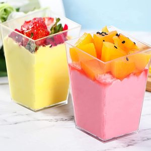 Gobelets carrés jetables de 150 ml (5 oz) pour crème glacée, <span class=keywords><strong>yaourt</strong></span>, gelée, pouding, mini-coupes en plastique transparent PS pour mousse et desserts avec couvercle - Product Image 6