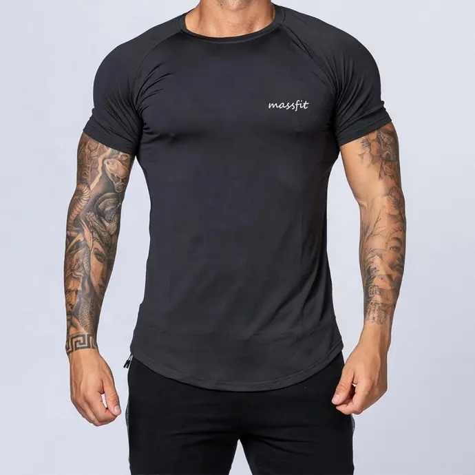 Camiseta longline masculina para academia, bainha curvada, oem 95% poliéster 5% com elástico