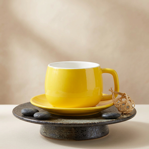 Tasse à café et soucoupe en porcelaine minimaliste de 12 oz, résistantes à la chaleur, personnalisables avec logo, en gros pour hôtels et restaurants, idéales pour la rentrée scolaire - Product Image 5