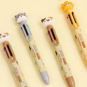 Six-Color Ballpoint Pen Cartoon Student Color Hand Account Pen Girl Heart Cat Diary Multi-Color Retractable Creative Stationery