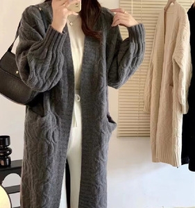 Pull <span class=keywords><strong>long</strong></span> en <span class=keywords><strong>tricot</strong></span> torsadé à col en V pour femmes, coupe ajustée, personnalisé - Product Image 3