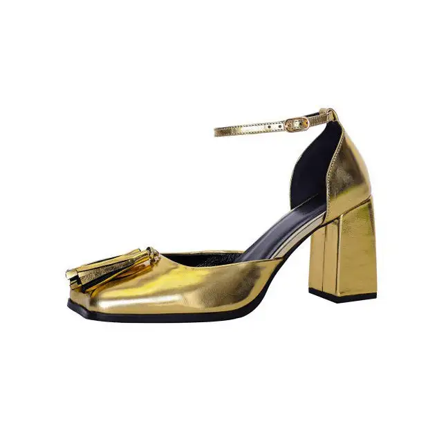 2024 Designer Brand Luxury Fringed Square Heel Sandals Women Genuine Leather Open PU Four Shoe Including Summer Thick Heel Bag