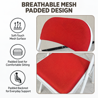 Chaise pliante d'intérieur rembourrée en maille rouge vif avec cadre en acier blanc, portable pour célébrations, festivals, fêtes et invités