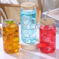 Gobelet en verre borosilicate de qualité alimentaire avec couvercle en bambou et paille, style cola transparent, pour café glacé, jus, thé
