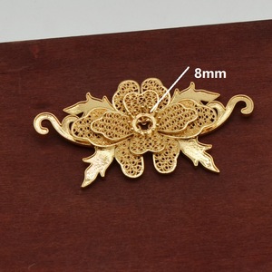 Accessoire de coiffure en filigrane de cuivre pur, motif floral, 27x7cm, plaqué or et argent, style ancien, décoration de mariage Hanfu - Product Image 2